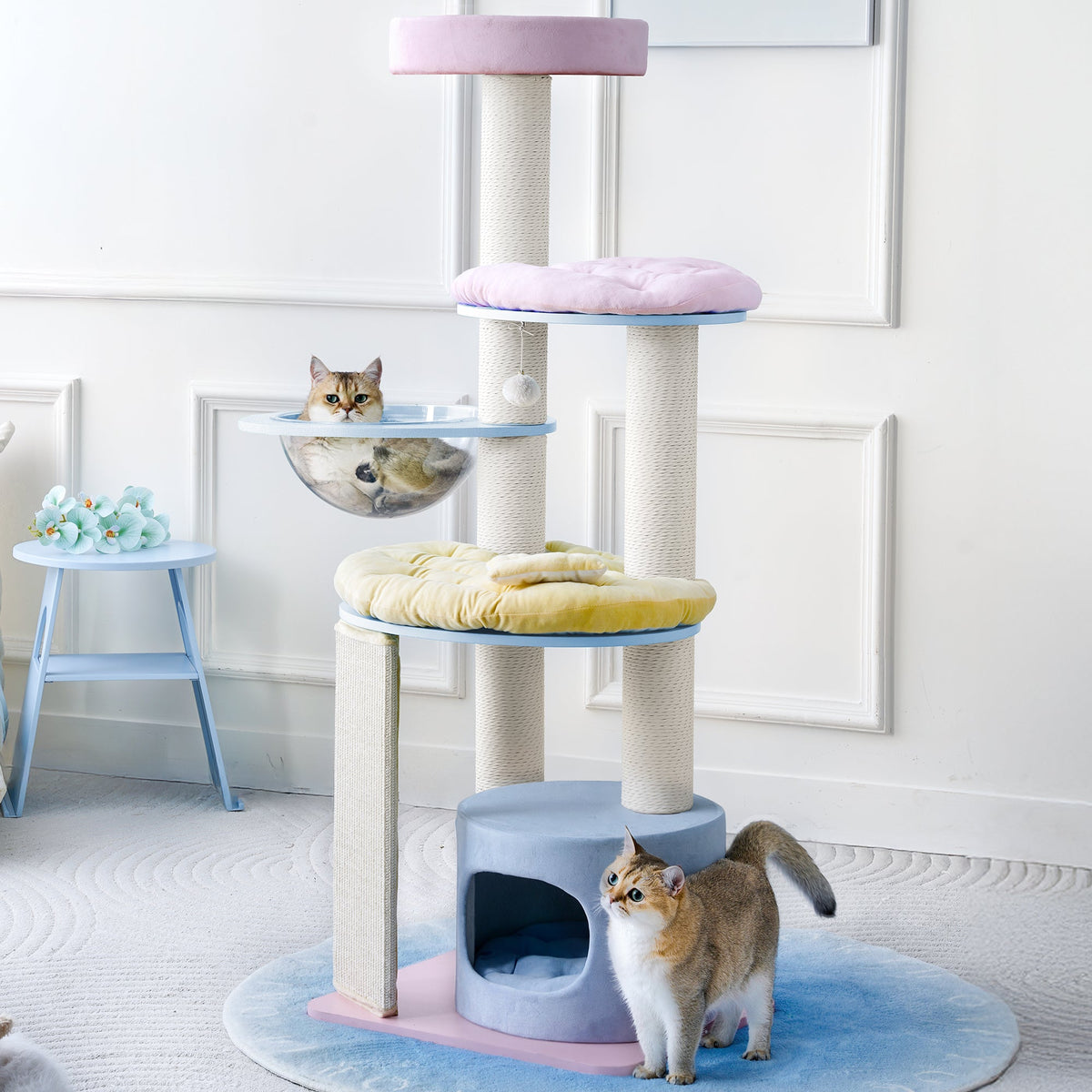 Modern Cat Tree with Clear Bowl and Condo - Multicolor — image 1