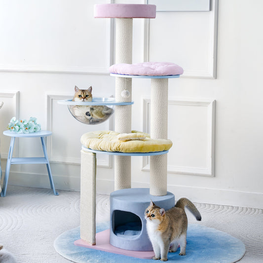 Modern Cat Tree with Clear Bowl and Condo - Multicolor — image 1
