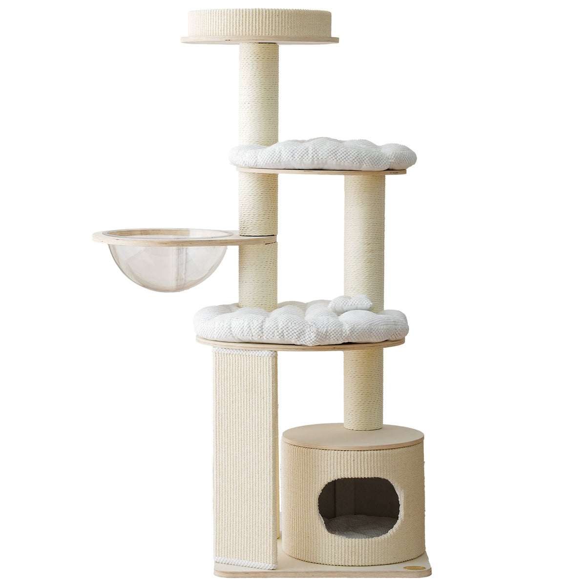 Modern Cat Tree with Clear Bowl and Condo - White — image 1