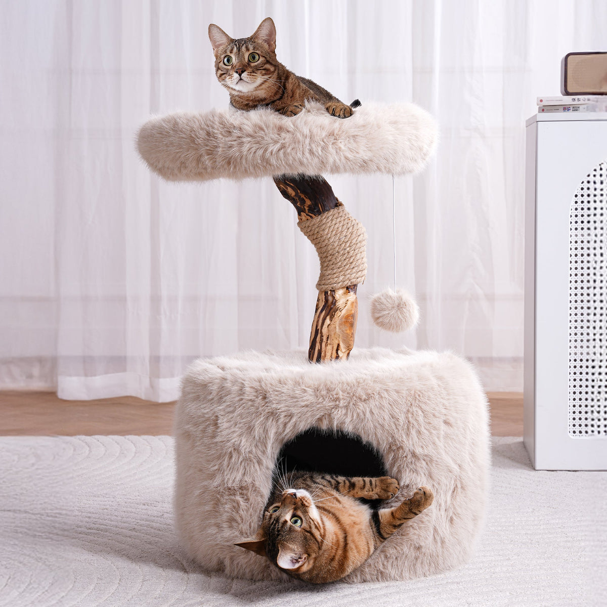 Small Faux Fur Cat Tree with Condo - Beige — image 2