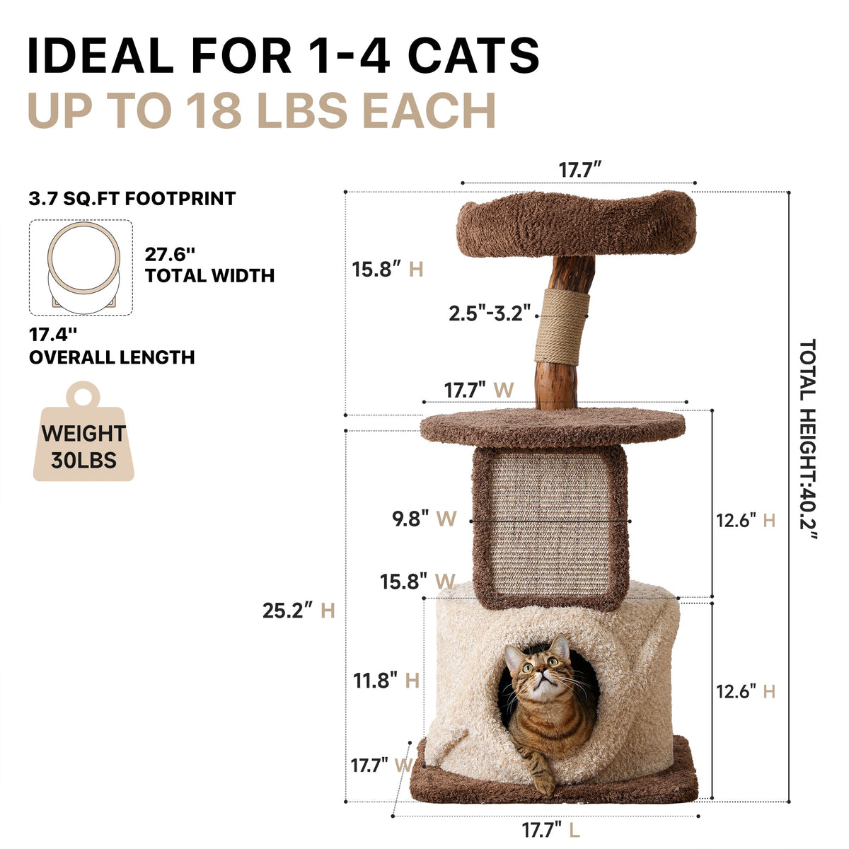 Natural Wood Cat Tree with Condo - Brown and Cream — image 2