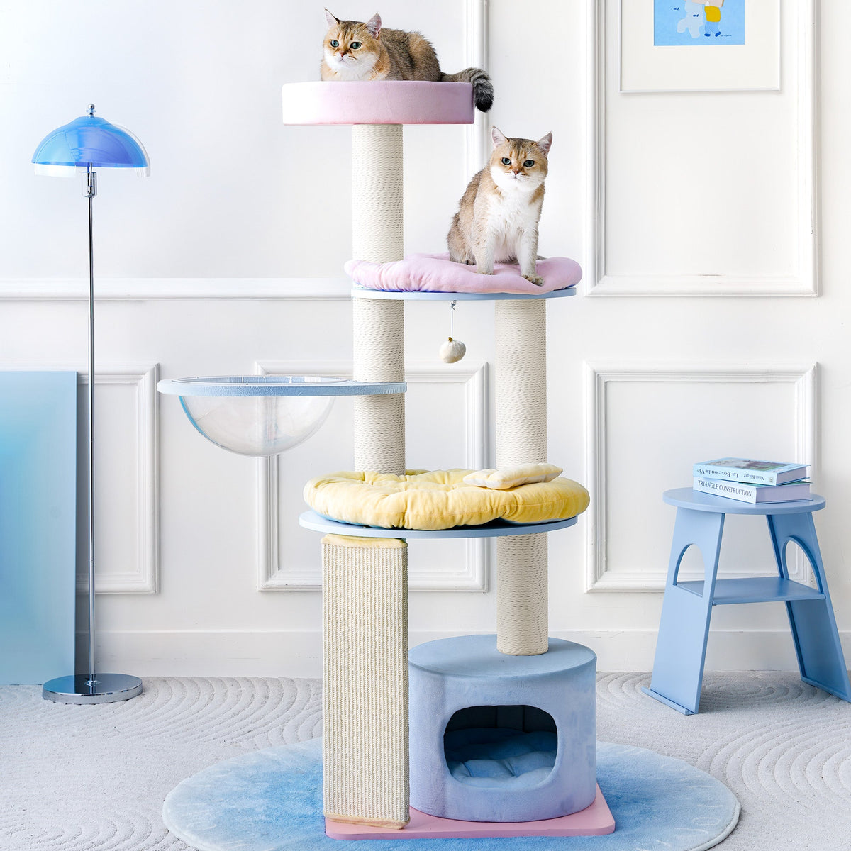 Modern Cat Tree with Clear Bowl and Condo - Multicolor — image 2