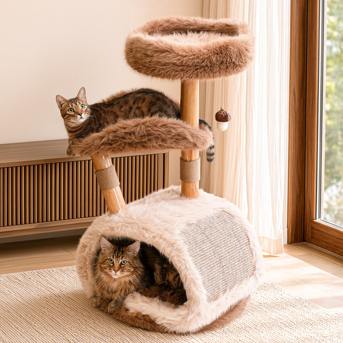 Natural Wood Cat Tree for Large Cats with Condo — image 2