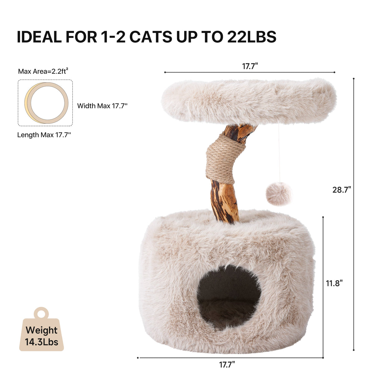 Small Faux Fur Cat Tree with Condo - Beige — image 3