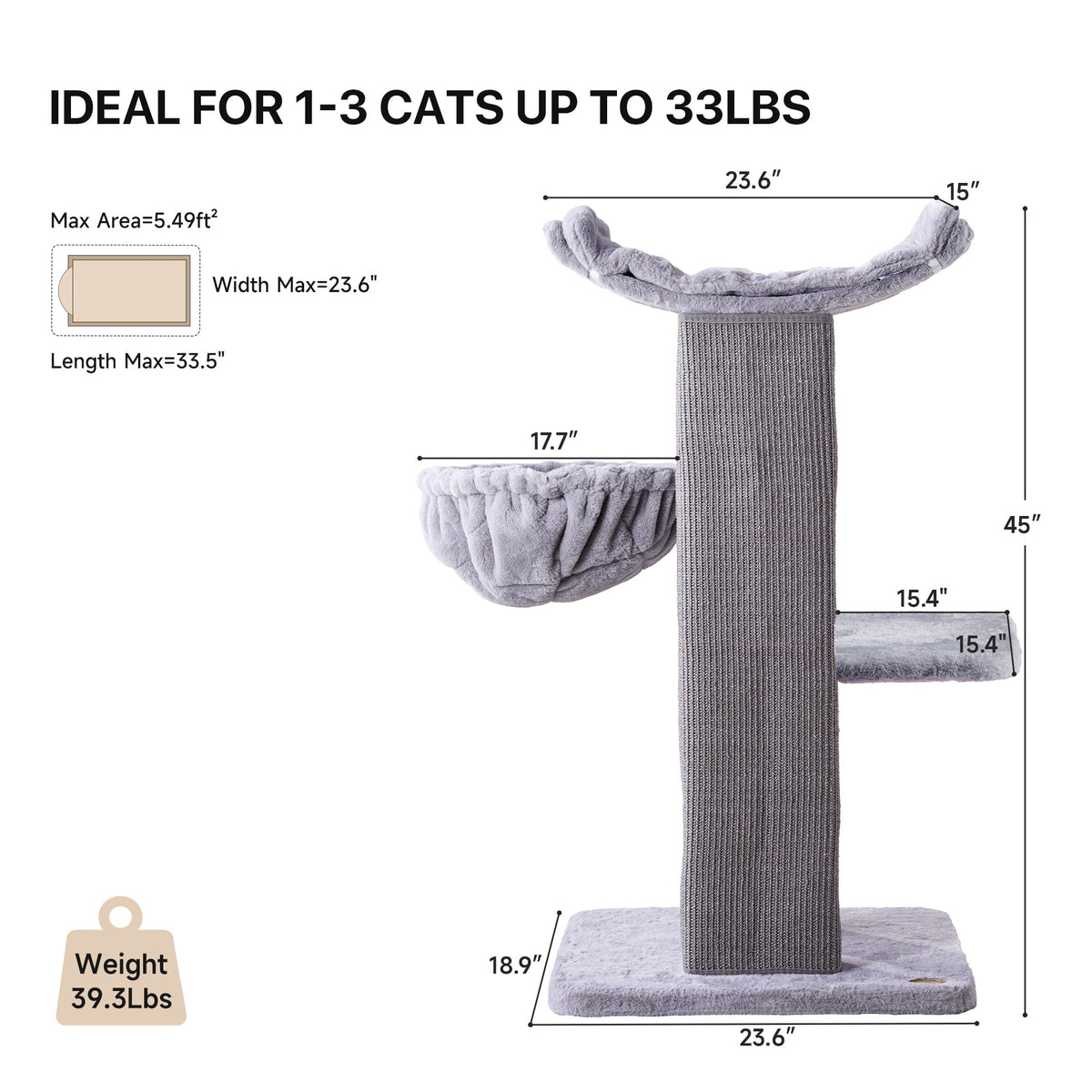 Heavy Duty Cat Tree with Hammock - Gray — image 3