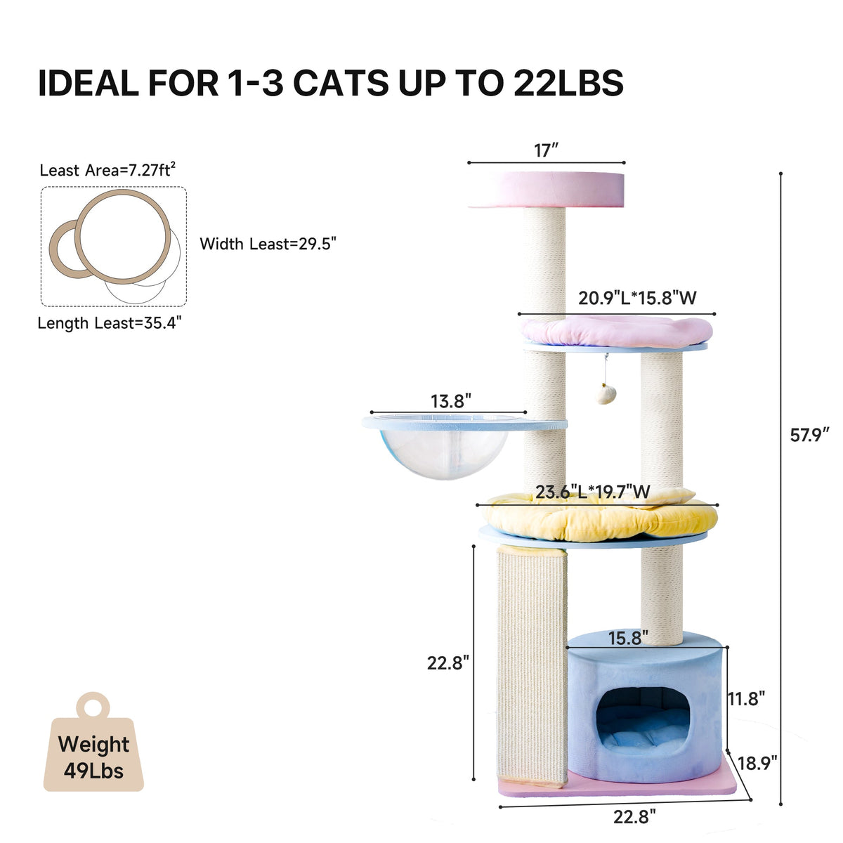Modern Cat Tree with Clear Bowl and Condo - Multicolor — image 3