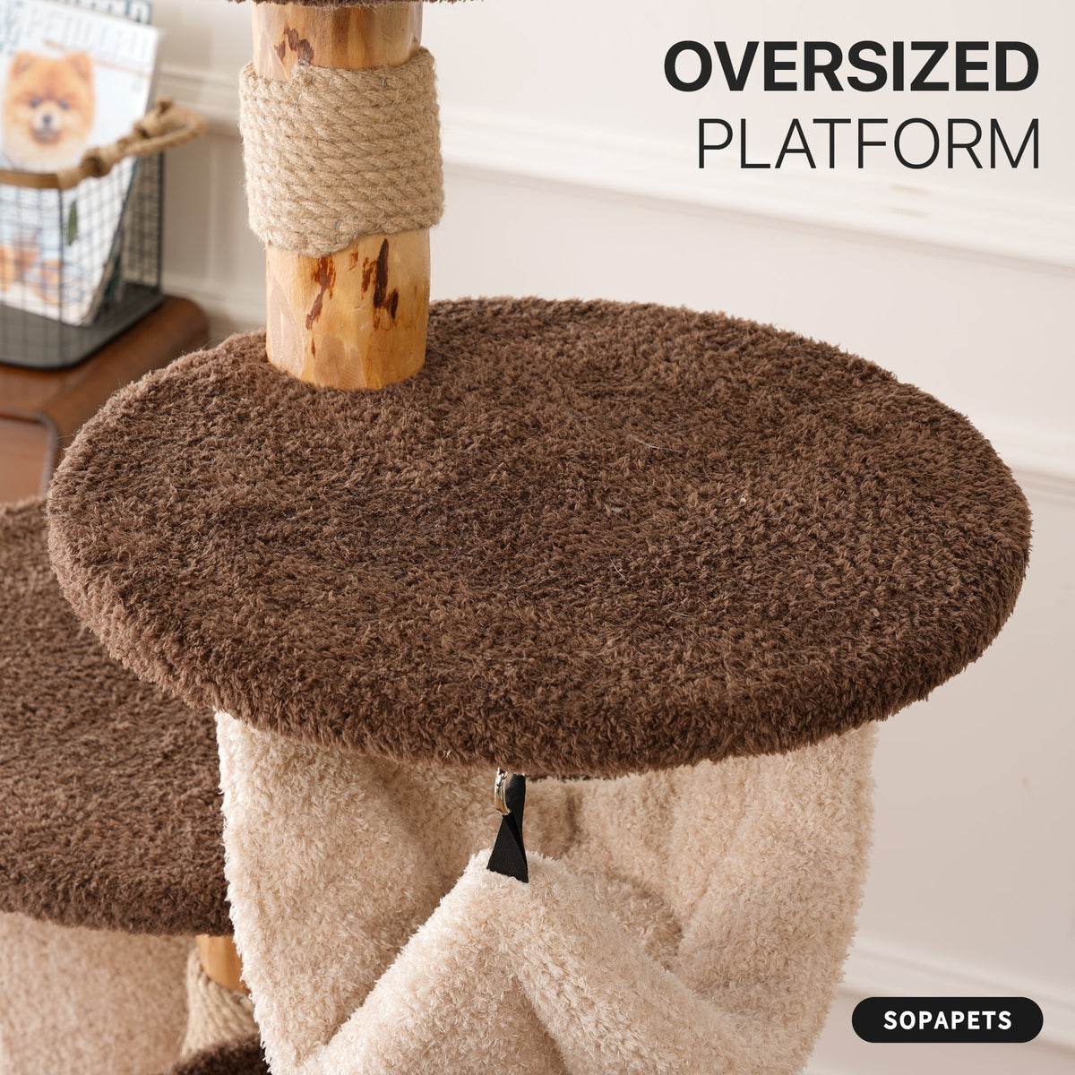 Natural Wood Cat Tree with Hammock, Condo and Cat Bed — image 3
