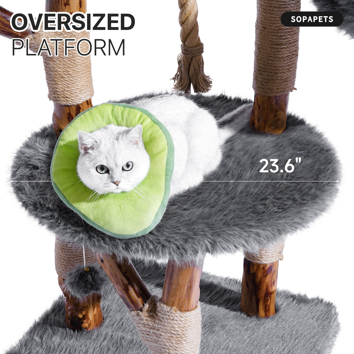 Natural Wood Multi-Level Cat Tree with Hammock - Gray 閳?image 3