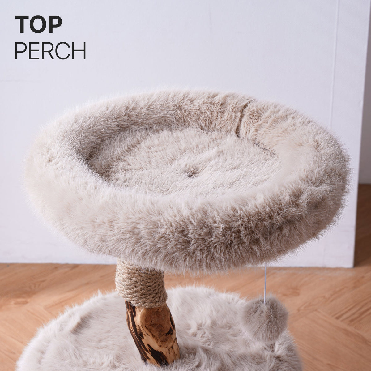 Small Faux Fur Cat Tree with Condo - Beige — image 4