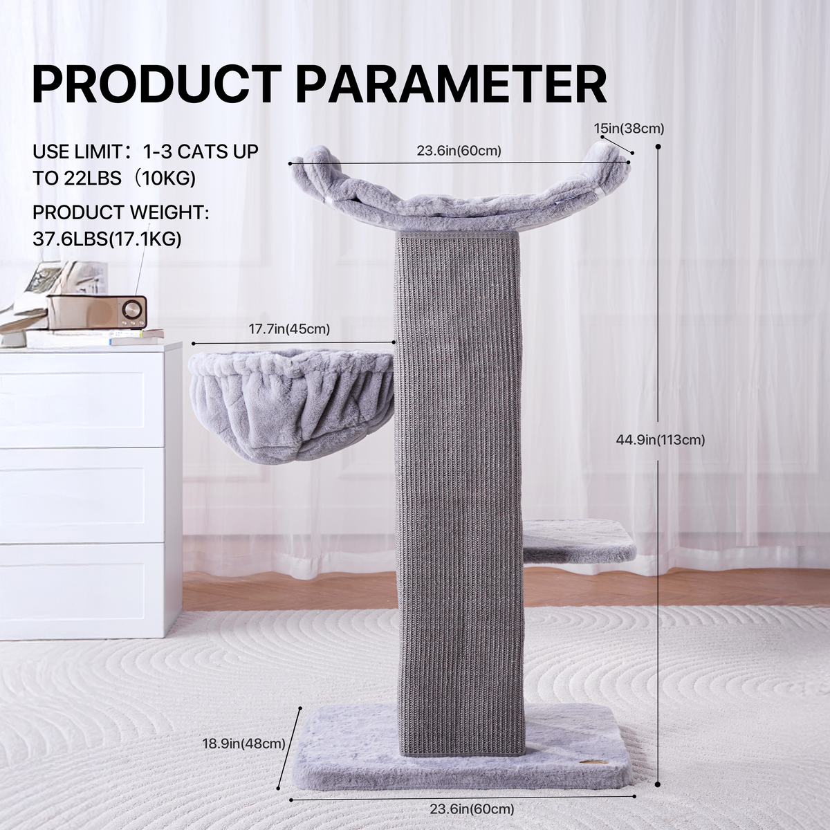 Heavy Duty Cat Tree with Hammock - Gray — image 4