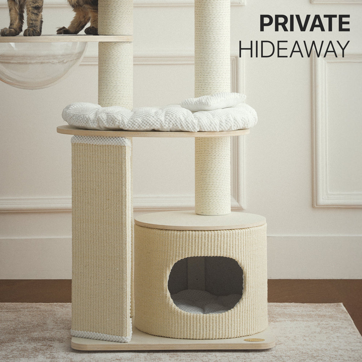 Modern Cat Tree with Clear Bowl and Condo - White — image 4