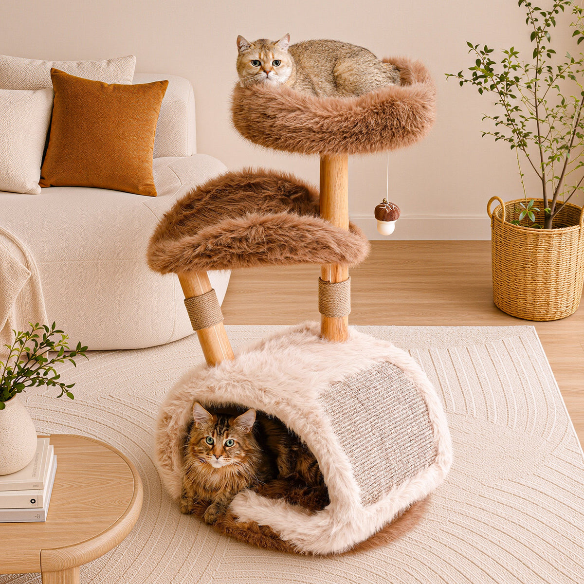 Natural Wood Cat Tree for Large Cats with Condo — image 4