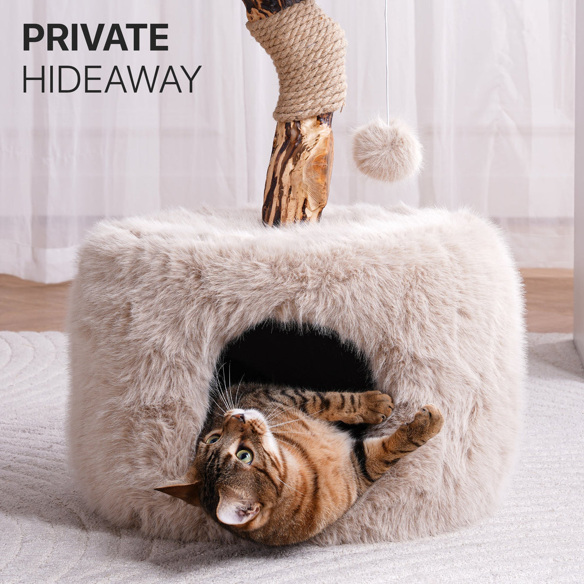 Small Faux Fur Cat Tree with Condo - Beige — image 5
