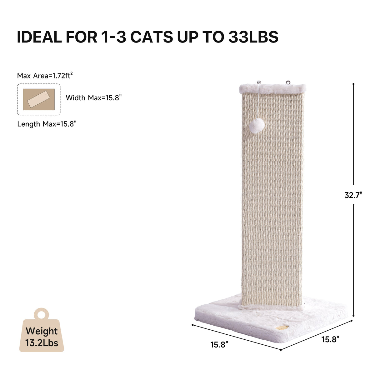 32.7-Inch Tall Sisal Cat Scratching Post - Off-White — image 5