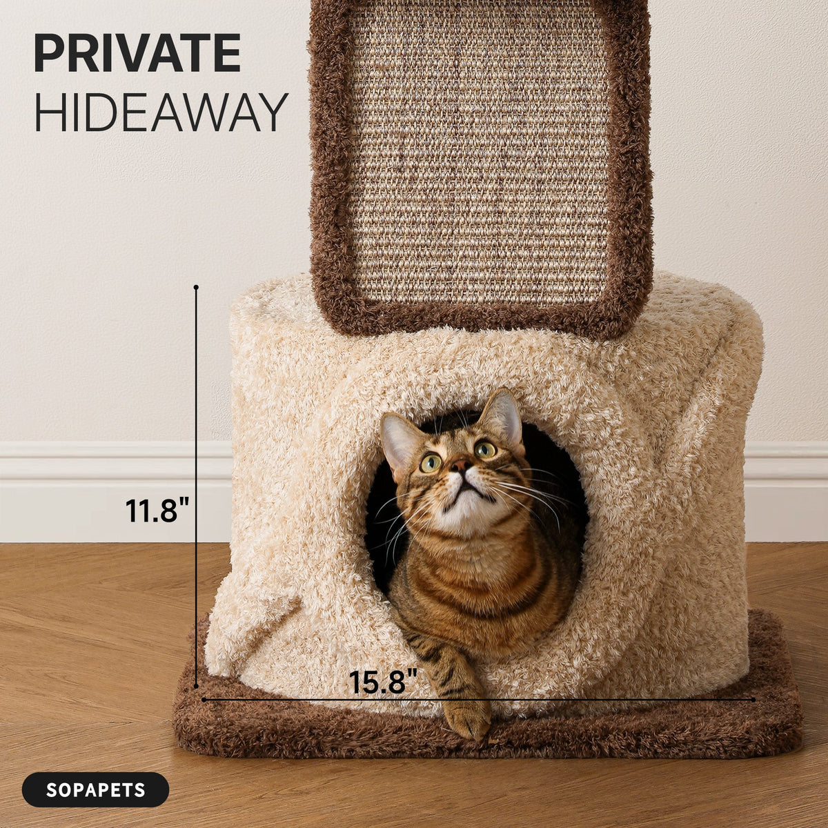 Natural Wood Cat Tree with Condo - Brown and Cream — image 5