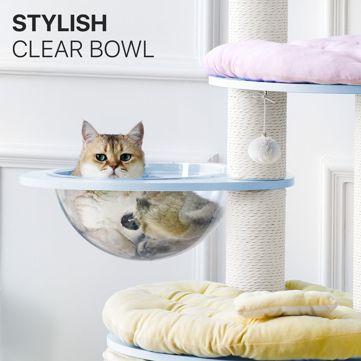 Modern Cat Tree with Clear Bowl and Condo - Multicolor — image 5