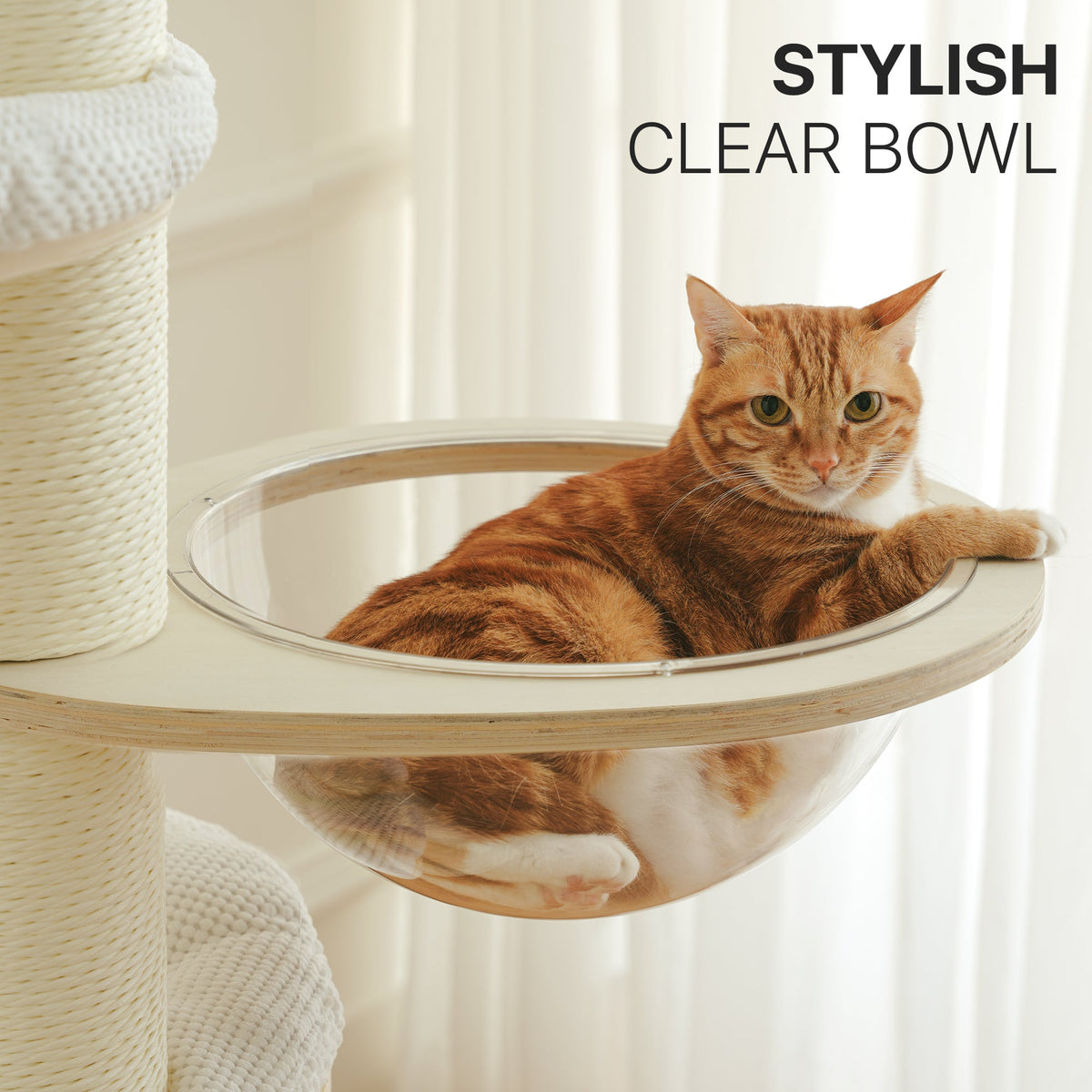 Modern Cat Tree with Clear Bowl and Condo - White — image 5