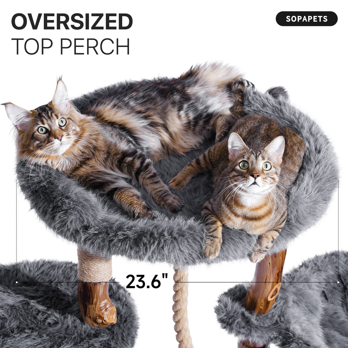 Natural Wood Multi-Level Cat Tree with Hammock - Gray 閳?image 5