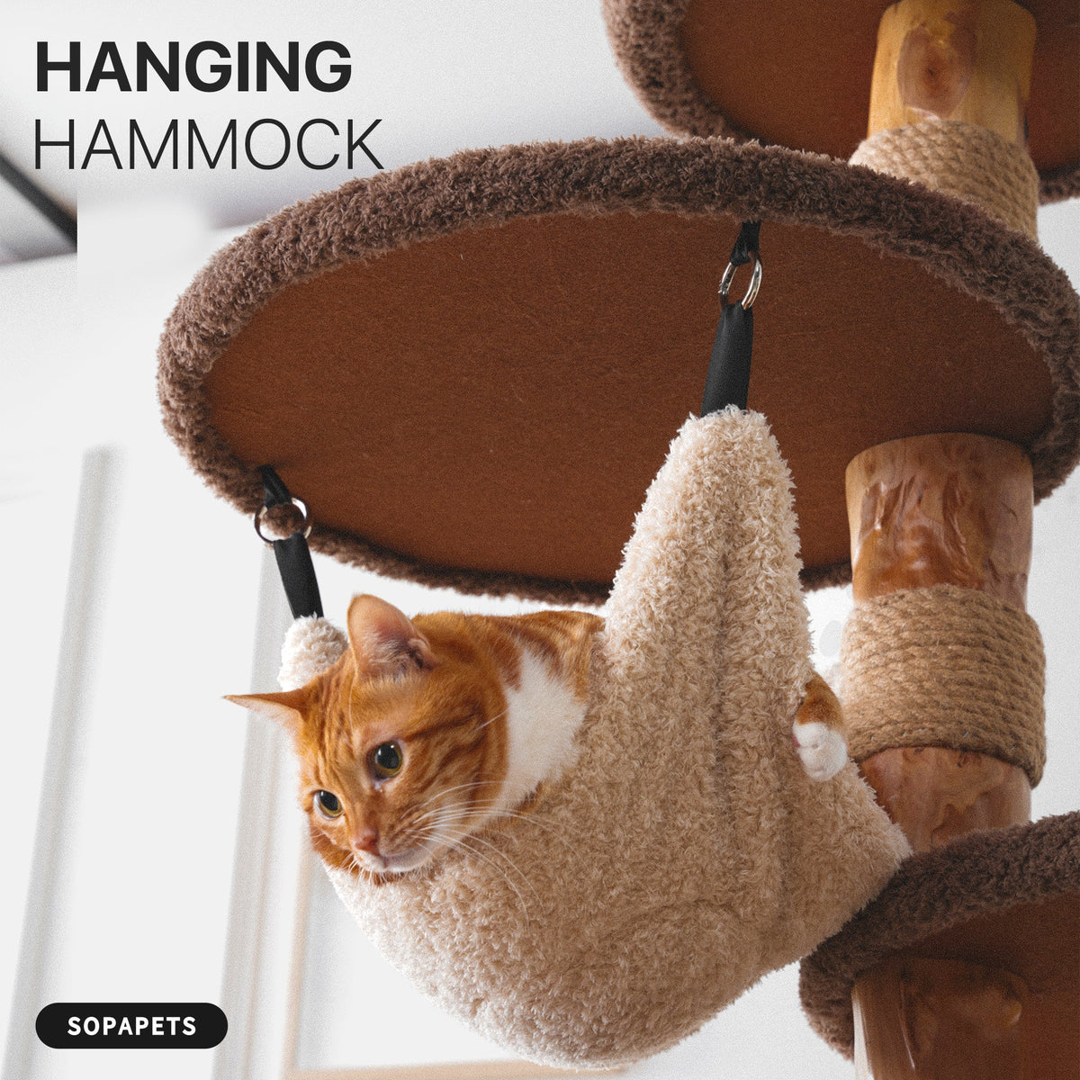 Natural Wood Cat Tree with Hammock, Condo and Cat Bed — image 6