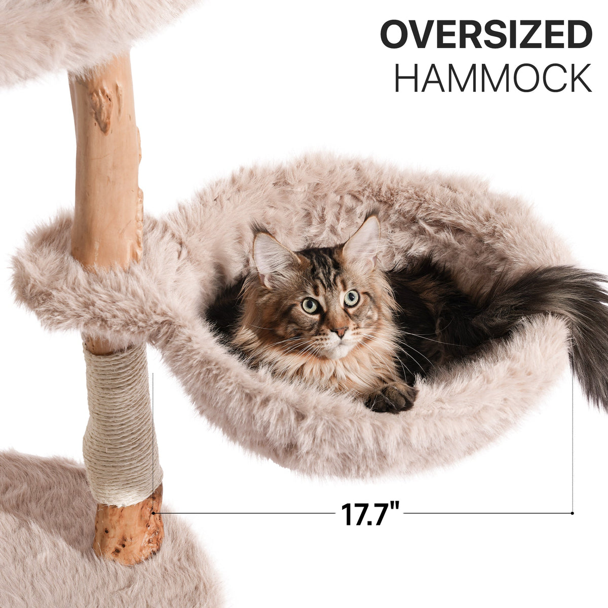 Natural Wood Multi-Level Cat Tree with Hammock - Beige — image 6