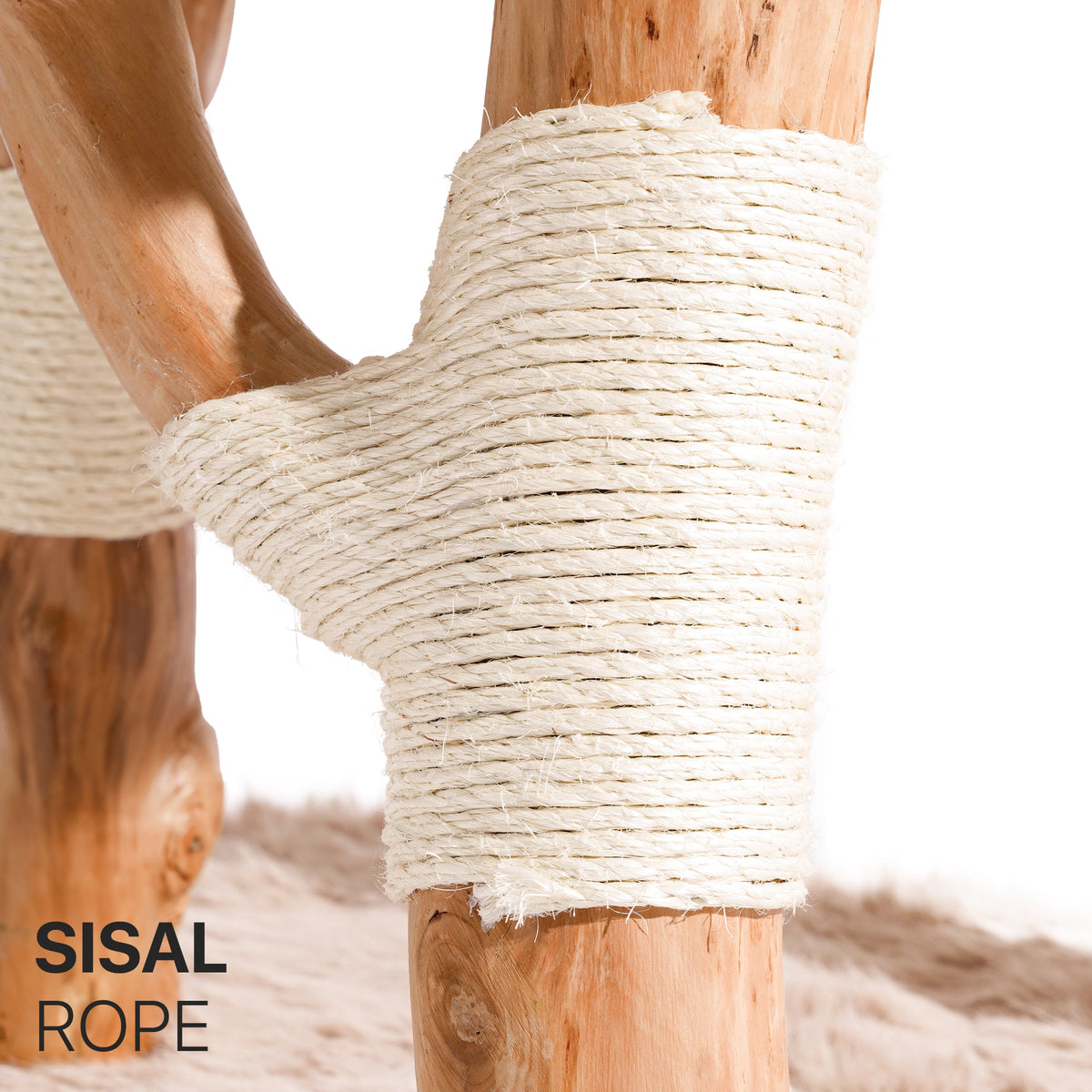 Natural Wood Multi-Level Cat Tree with Hammock - Beige — image 7