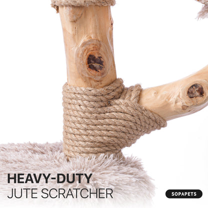 Natural Wood Cat Tree with Woven Basket - Beige — image 8