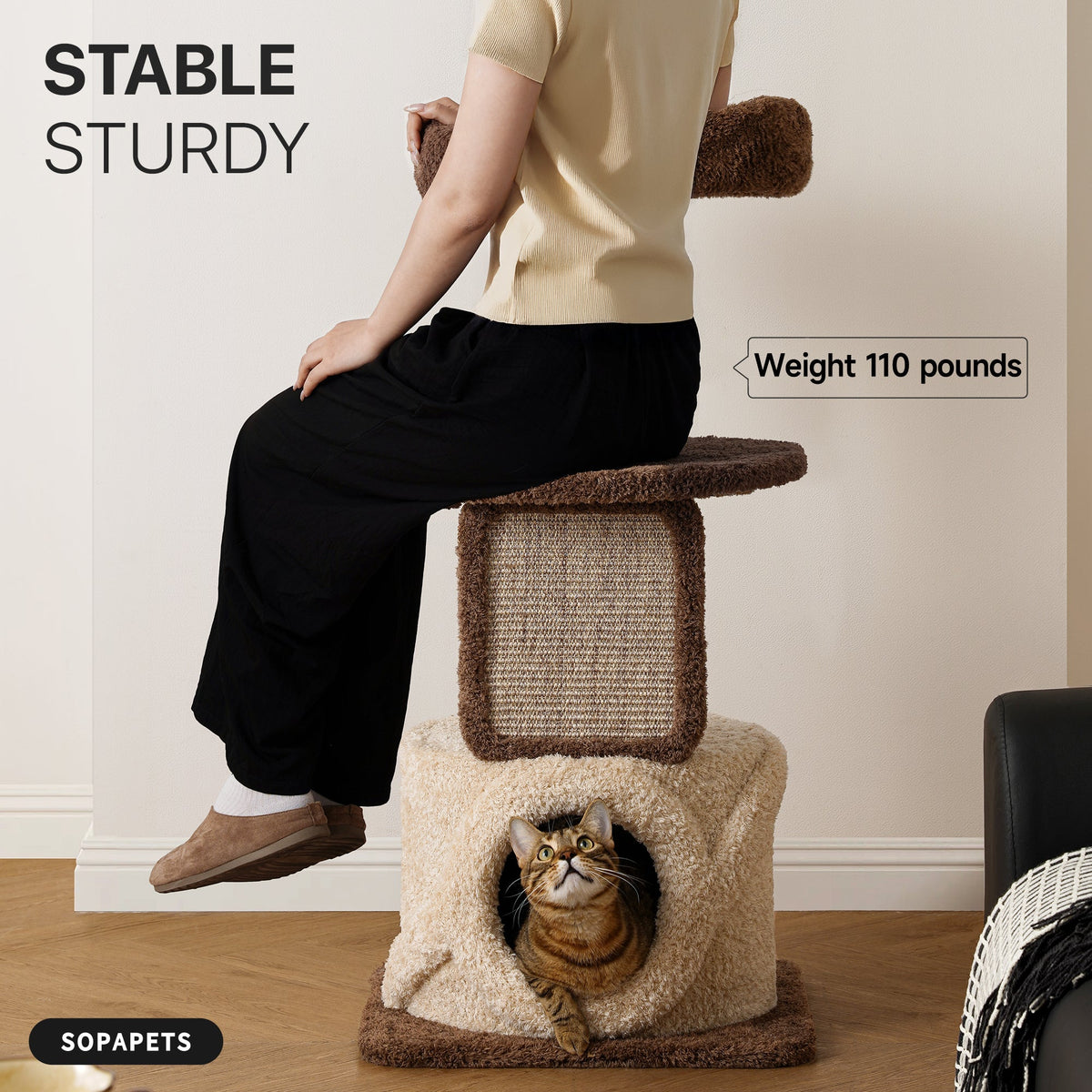 Natural Wood Cat Tree with Condo - Brown and Cream — image 10