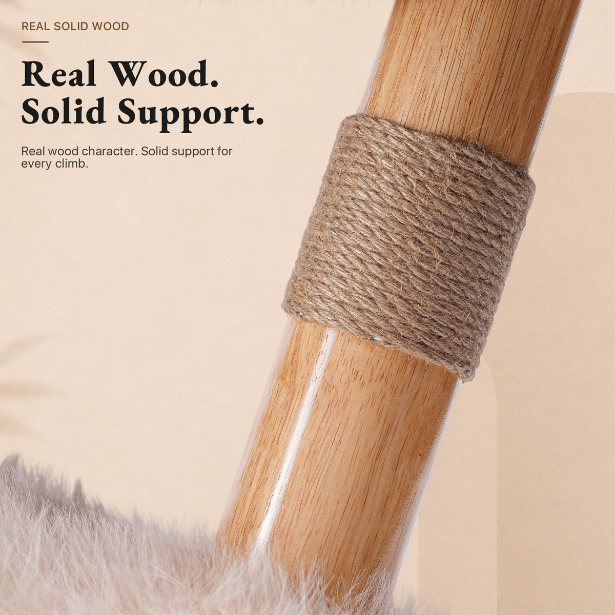 Natural Wood Cat Tree for Large Cats with Condo — image 11