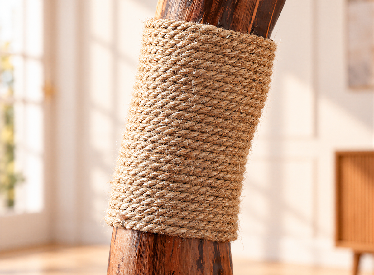 Wood and sisal material detail on a cat tree