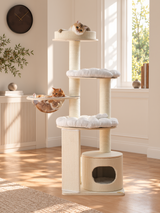 Modern Cat Tree with Clear Bowl and Condo - White