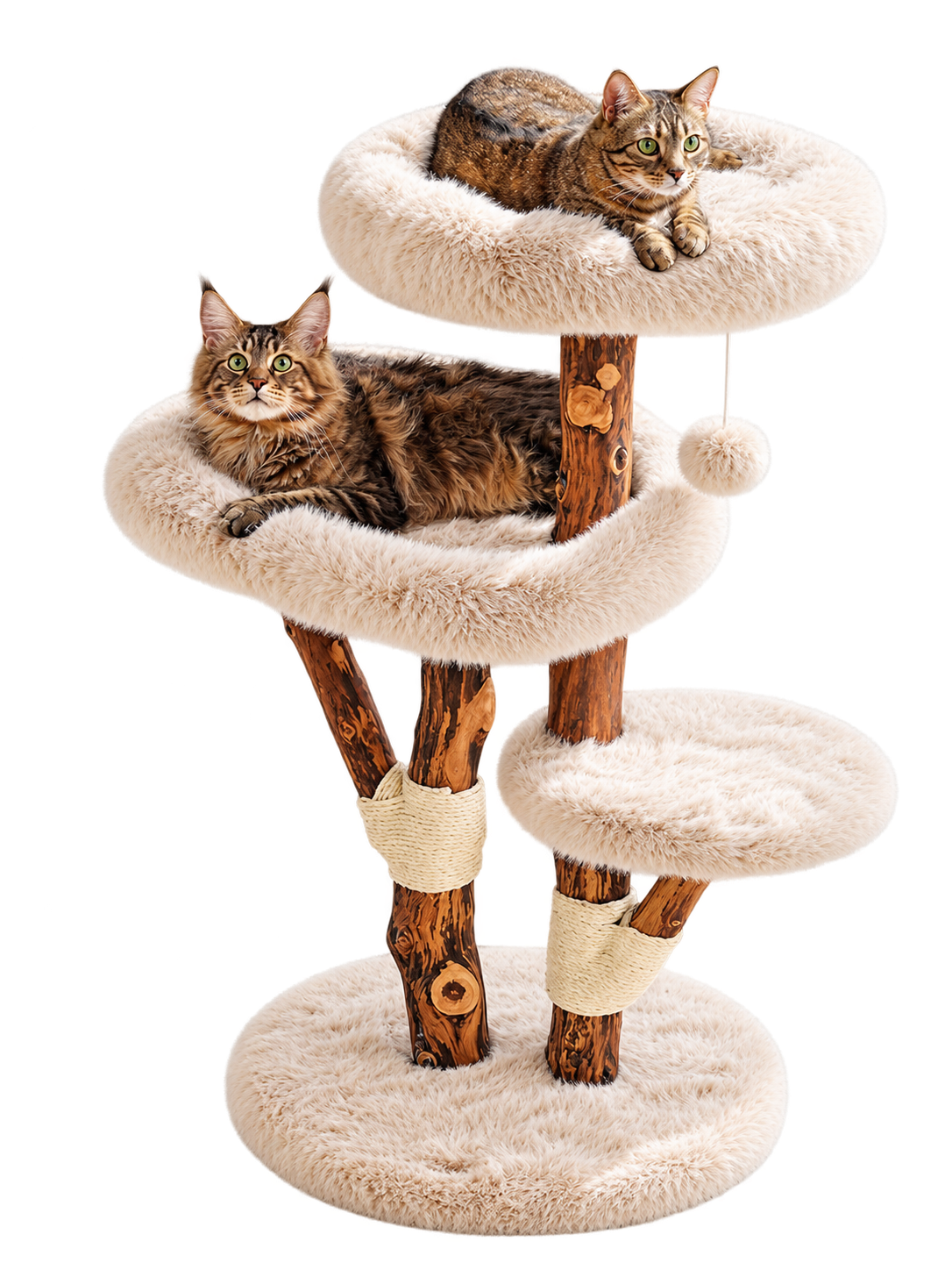 Natural Wood Cat Tree with Oversized Perches